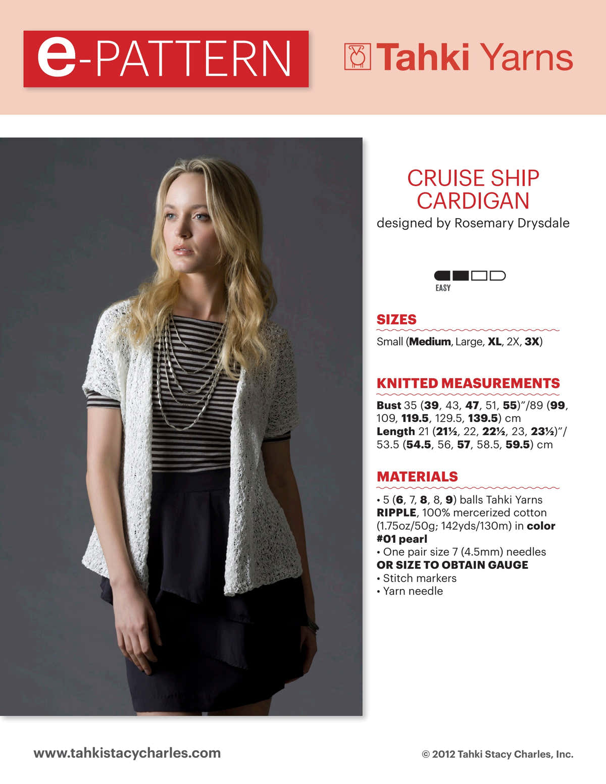 Tahki Yarns Cruise Ship Cardigan Knitting Pattern