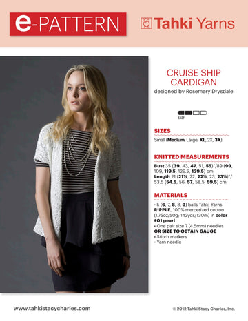 Tahki Yarns Cruise Ship Cardigan Knitting Pattern