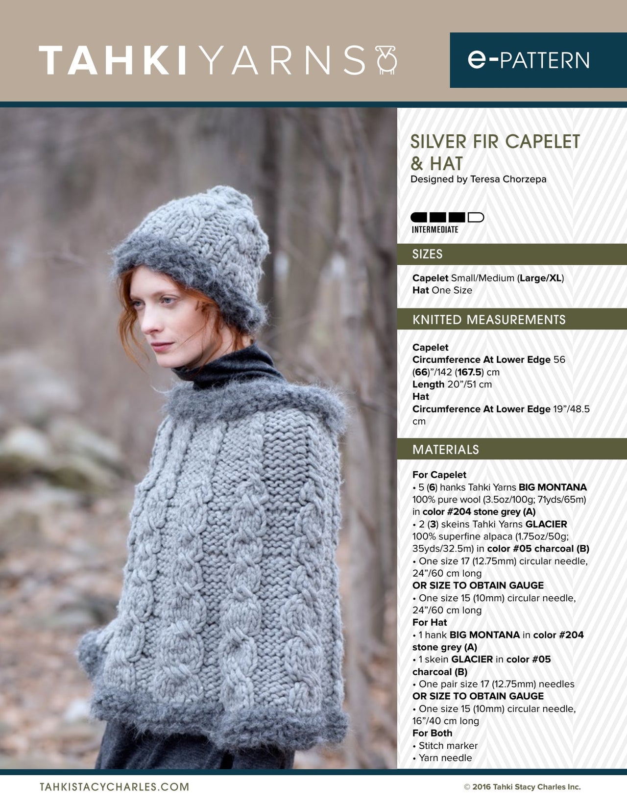 Tahki Yarns Silver Fir Capelet & Hat Knitting Pattern