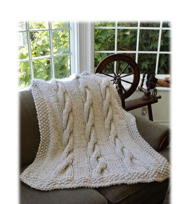 Plymouth Yarn Cabled Throw Blanket Knitting Pattern