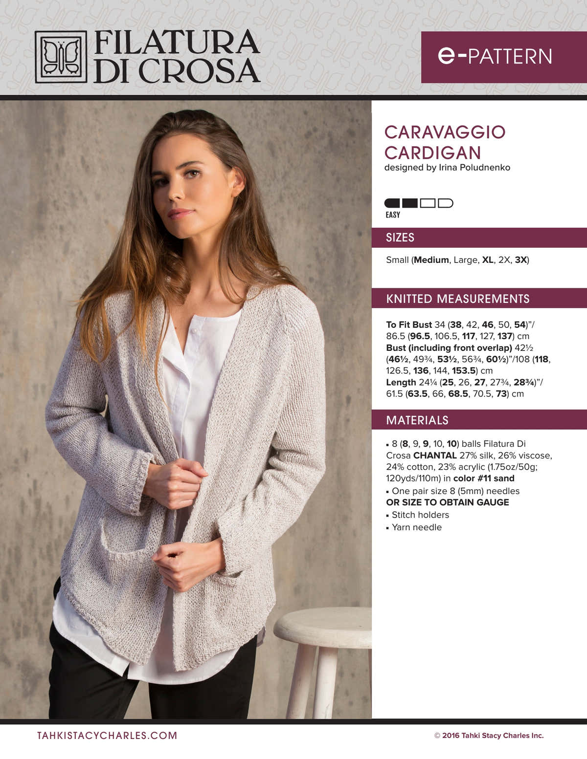 Filatura Di Crosa Caravaggio Cardigan Knitting Pattern