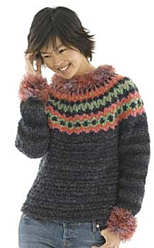 Knit Ideal Icelandic Sweater in Lion Brand Homespun and Fun Fur