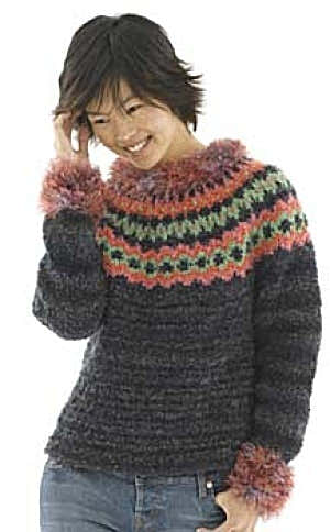 Knit Ideal Icelandic Sweater in Lion Brand Homespun and Fun Fur