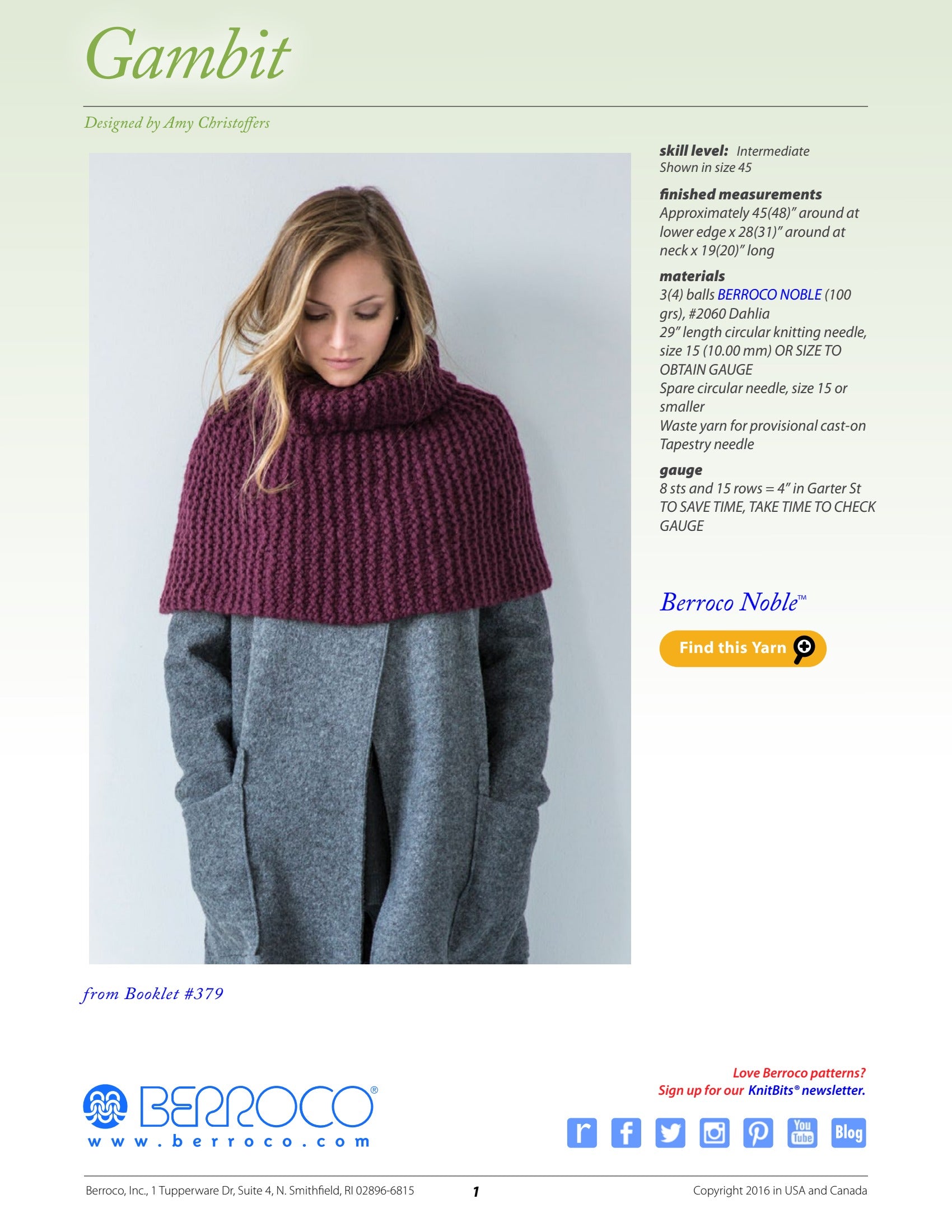 Berroco Gambit Cape Knitting Pattern