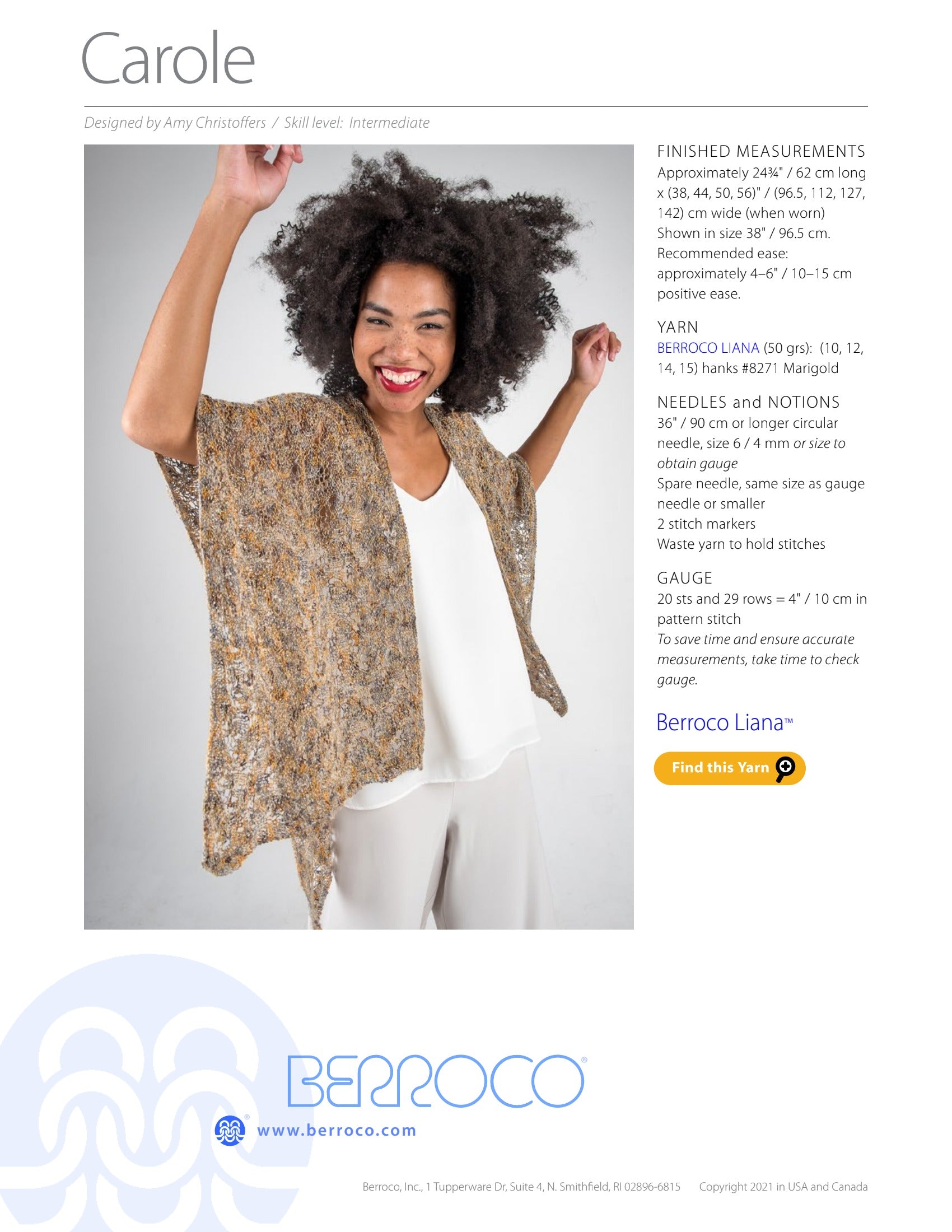 Berroco Carole Cape Knitting Pattern