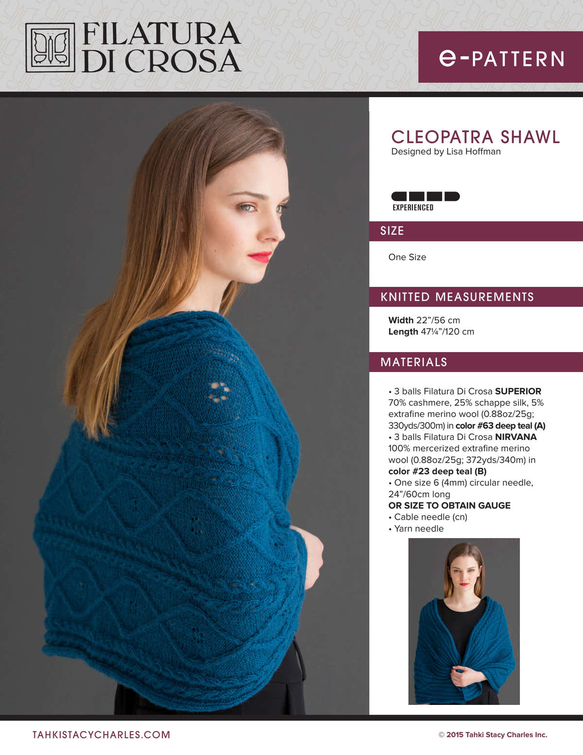Filatura Di Crosa Cleopatra Shawl Wrap Knitting Pattern