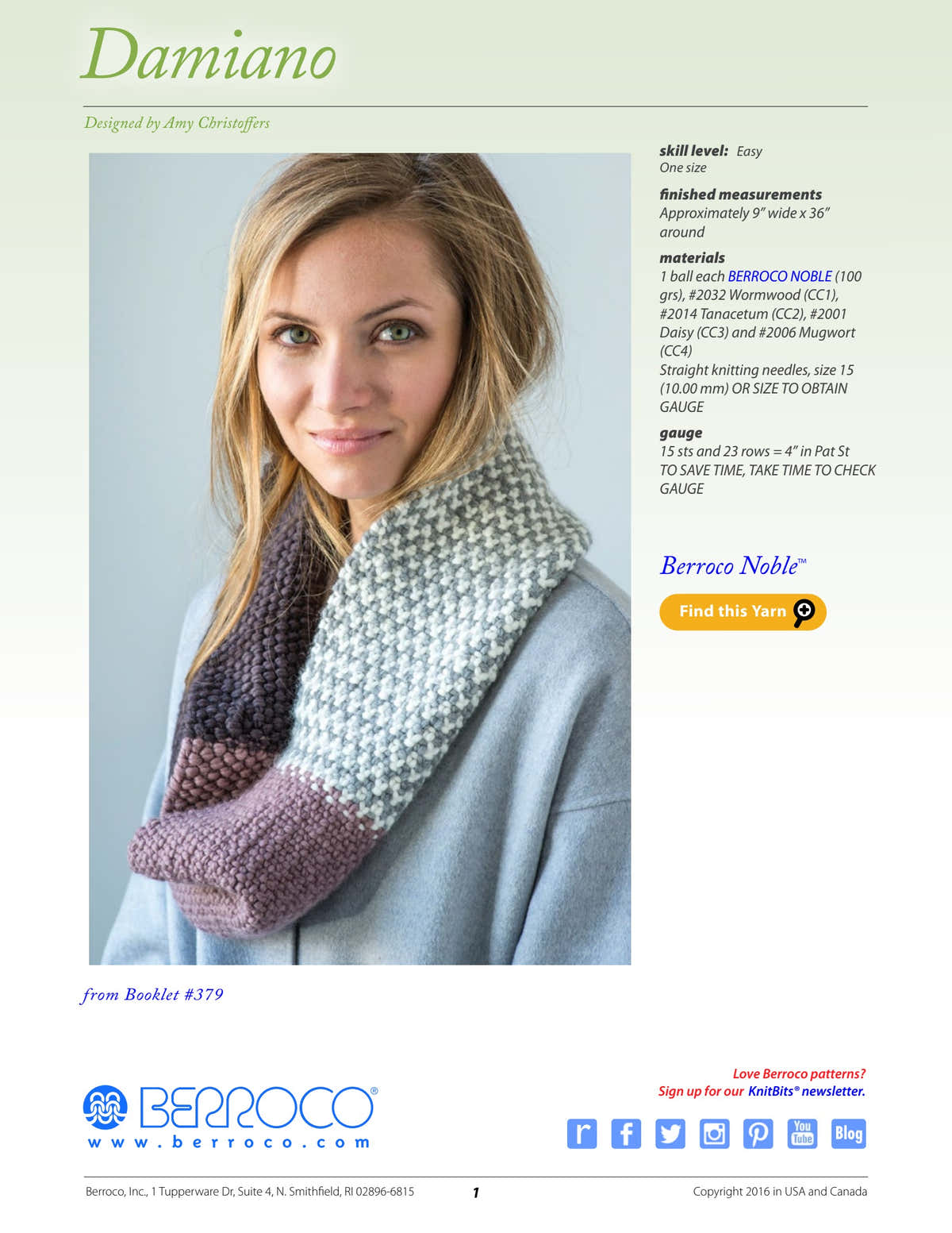 Berroco Damiano Cowl Knitting Pattern