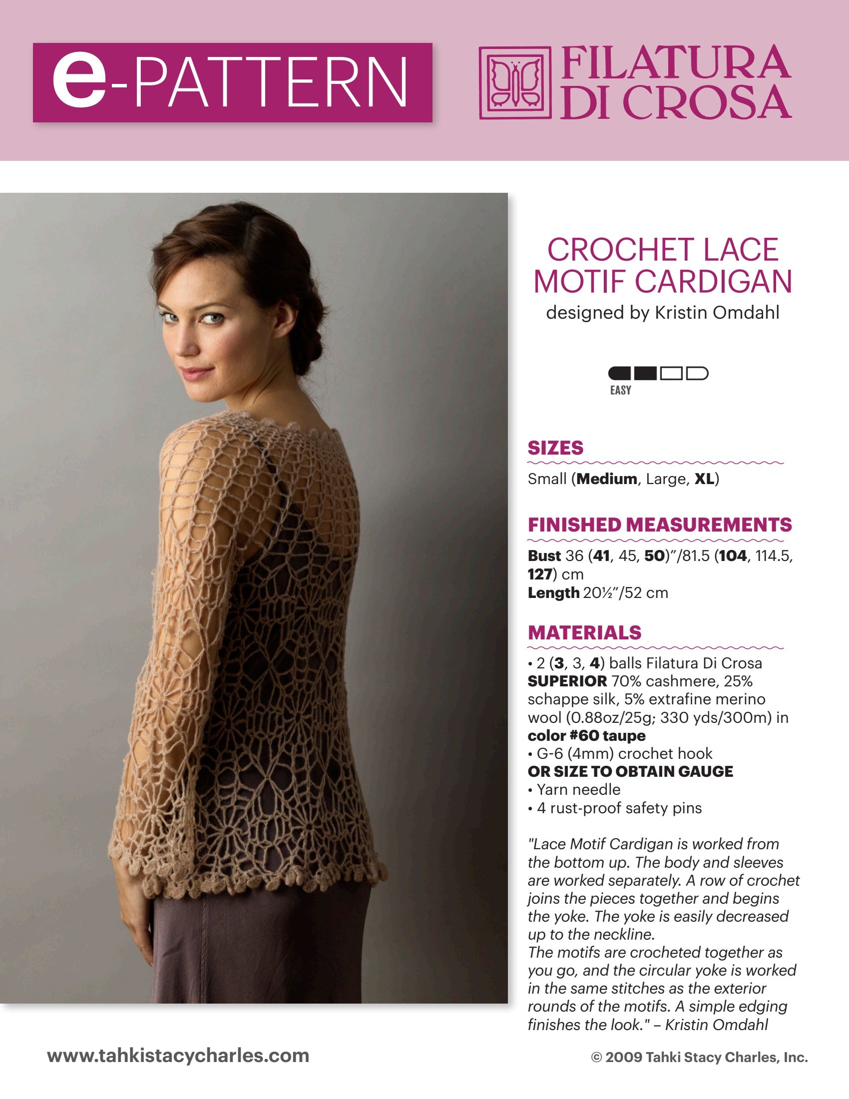 Filatura Di Crosa Lace Motif Cardigan Crochet Pattern