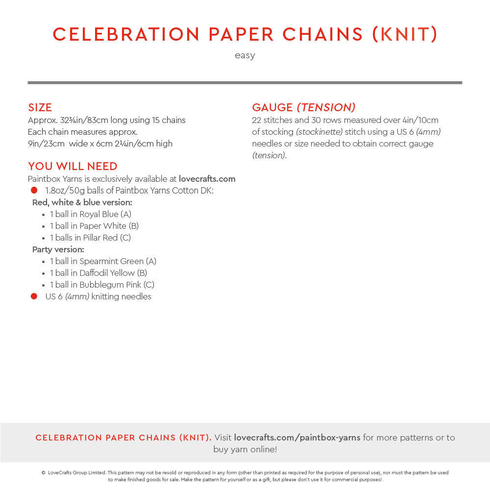 Paintbox Yarns Celebration Paper Chains Knitting Pattern