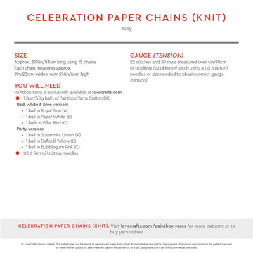 Paintbox Yarns Celebration Paper Chains Knitting Pattern