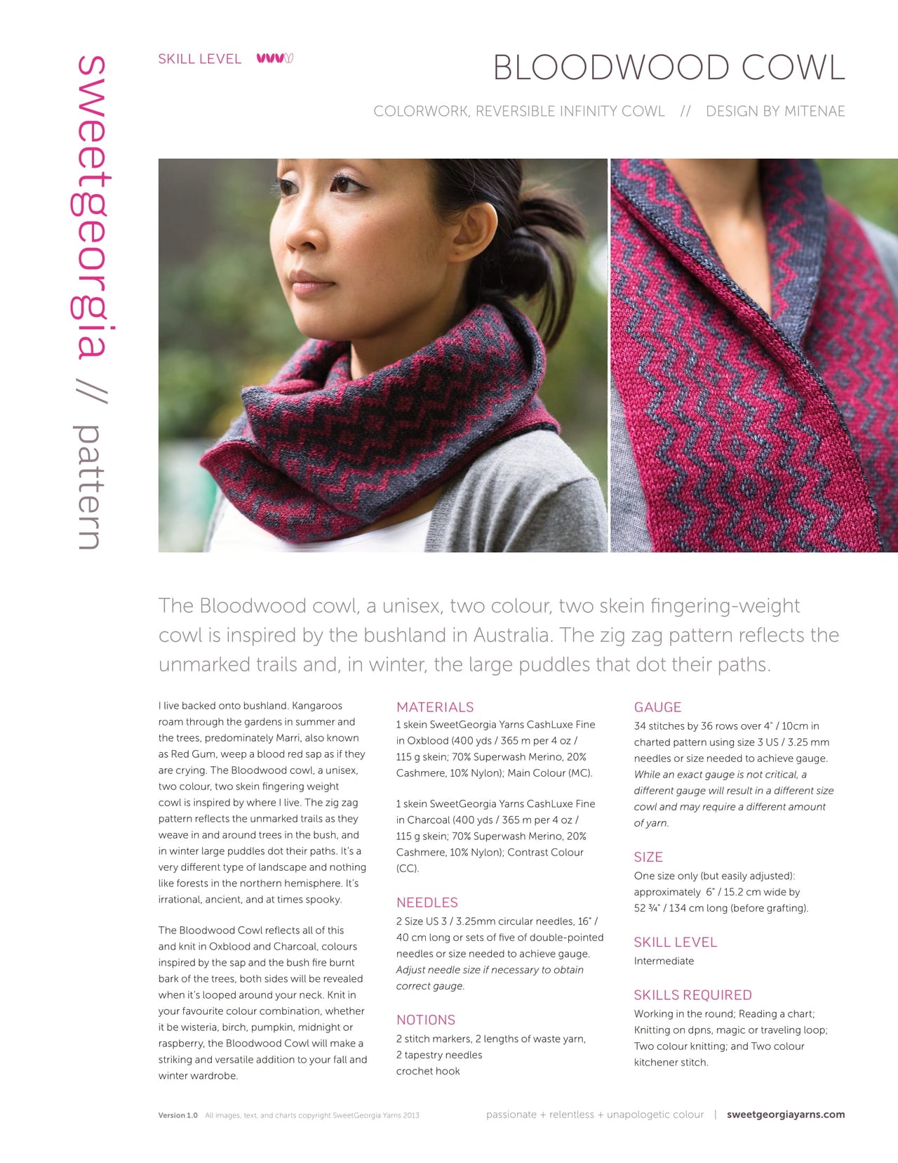 SweetGeorgia Bloodwood Cowl Knitting Pattern