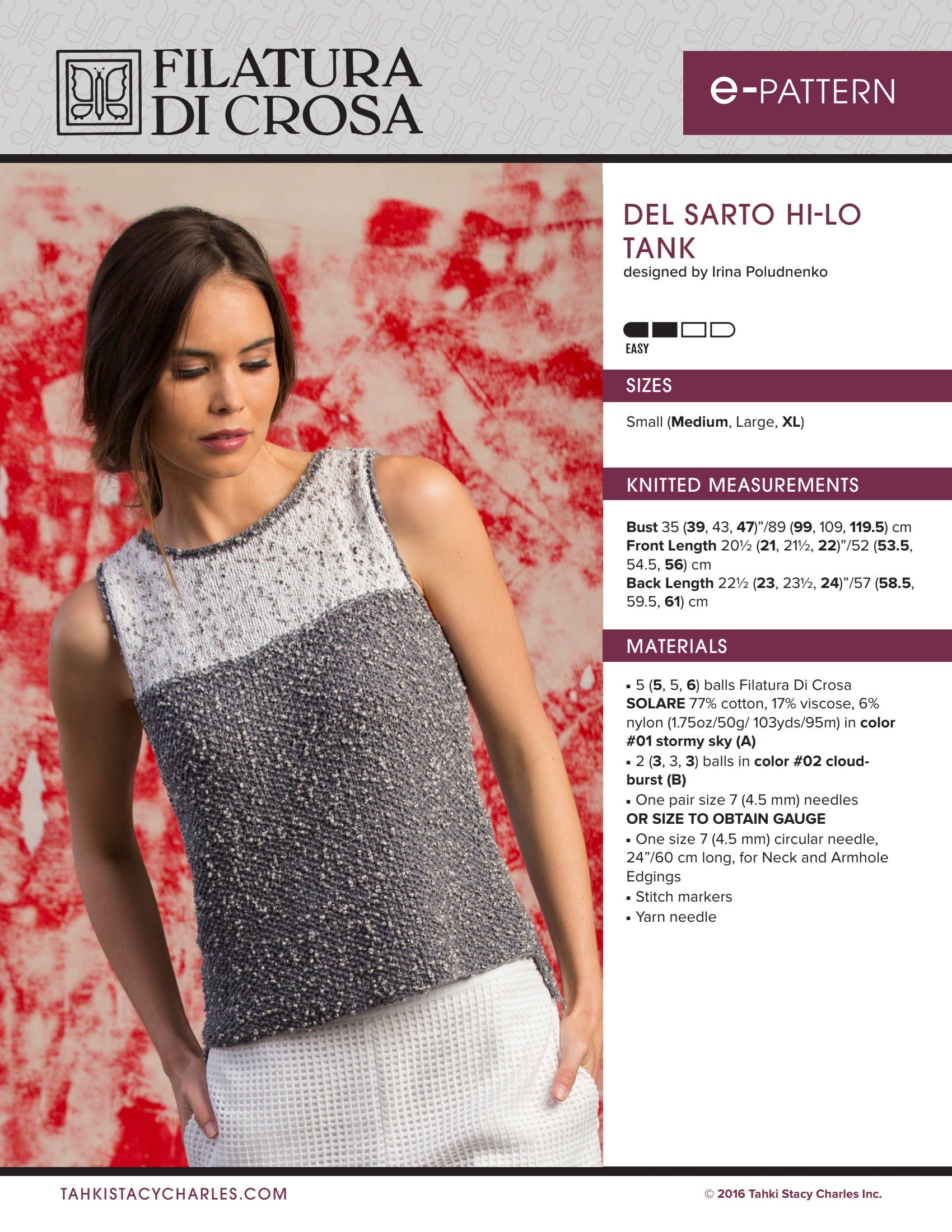 Filatura Di Crosa Del Sarto Hi-Lo Tank Knitting Pattern