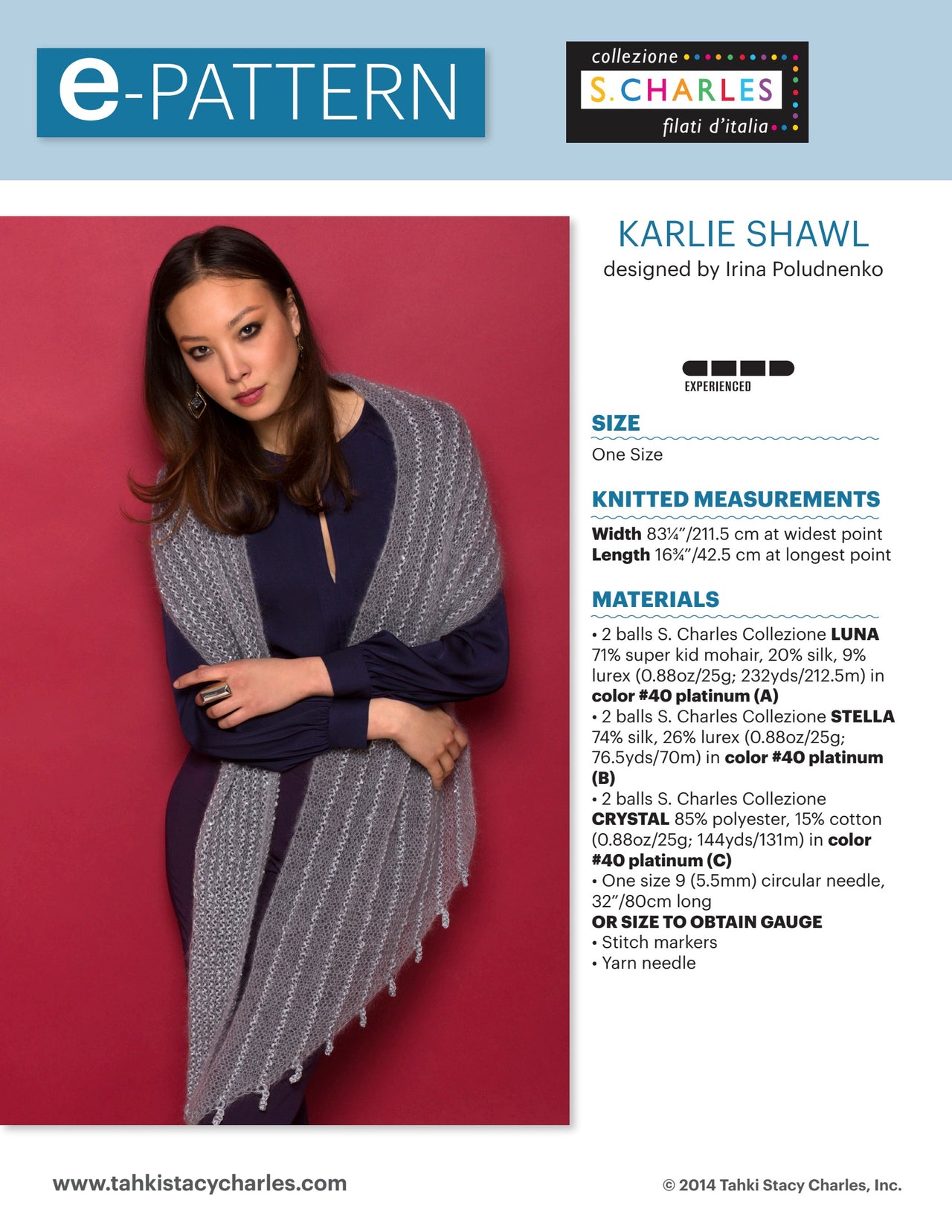 Stacy Charles Fine Yarns Karlie Shawl Wrap Knitting Pattern