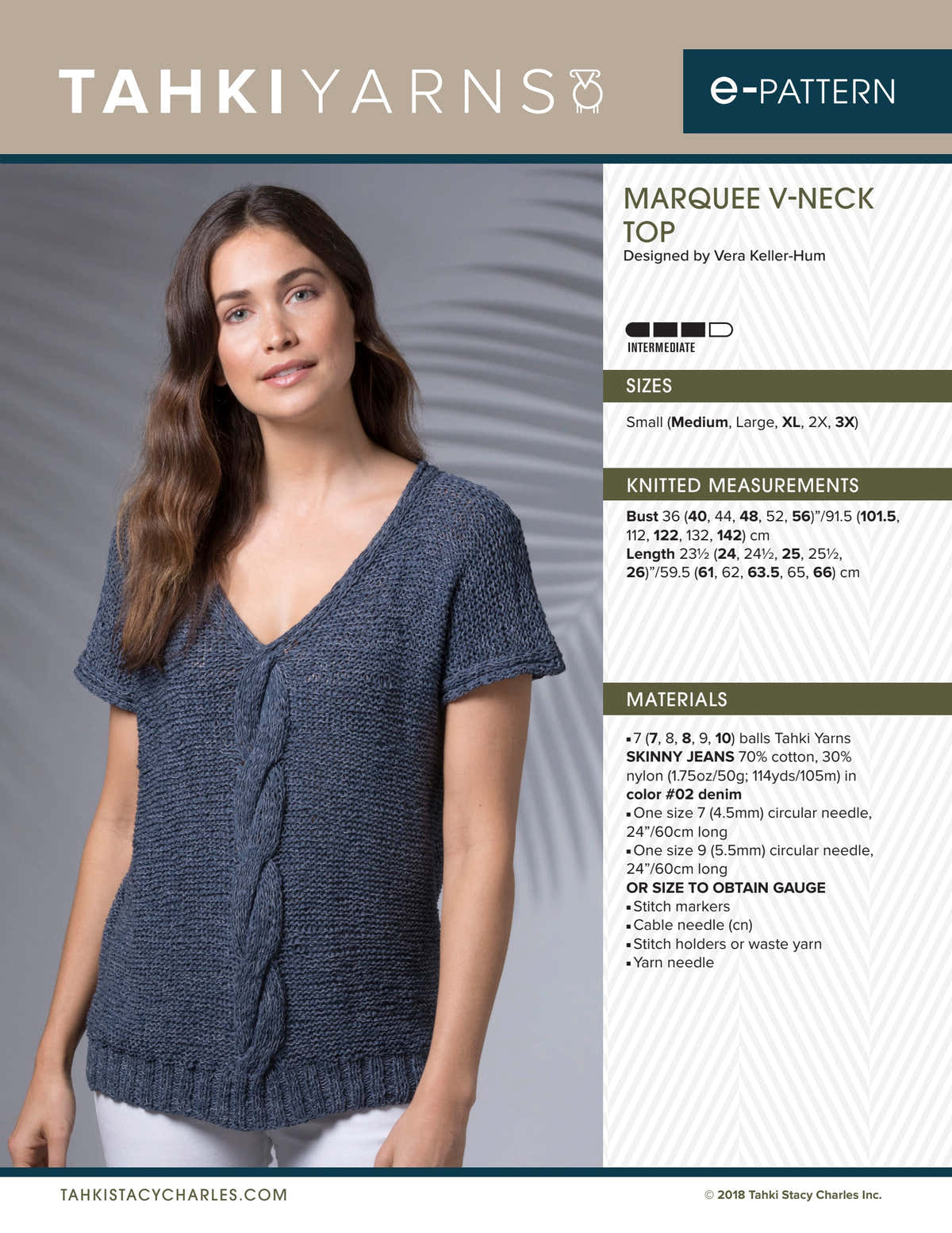 Tahki Yarns Marquee V-Neck Top Knitting Pattern