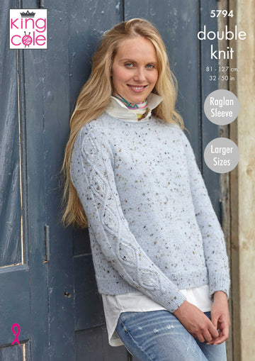 Ladies Round & Stand Up Neck Sweaters in King Cole Homespun DK - 5794 - PDF