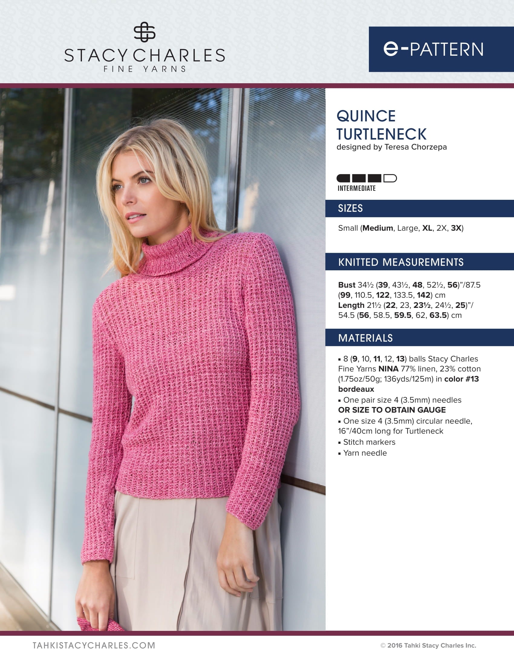 Stacy Charles Fine Yarns Quince Turtleneck Knitting Pattern