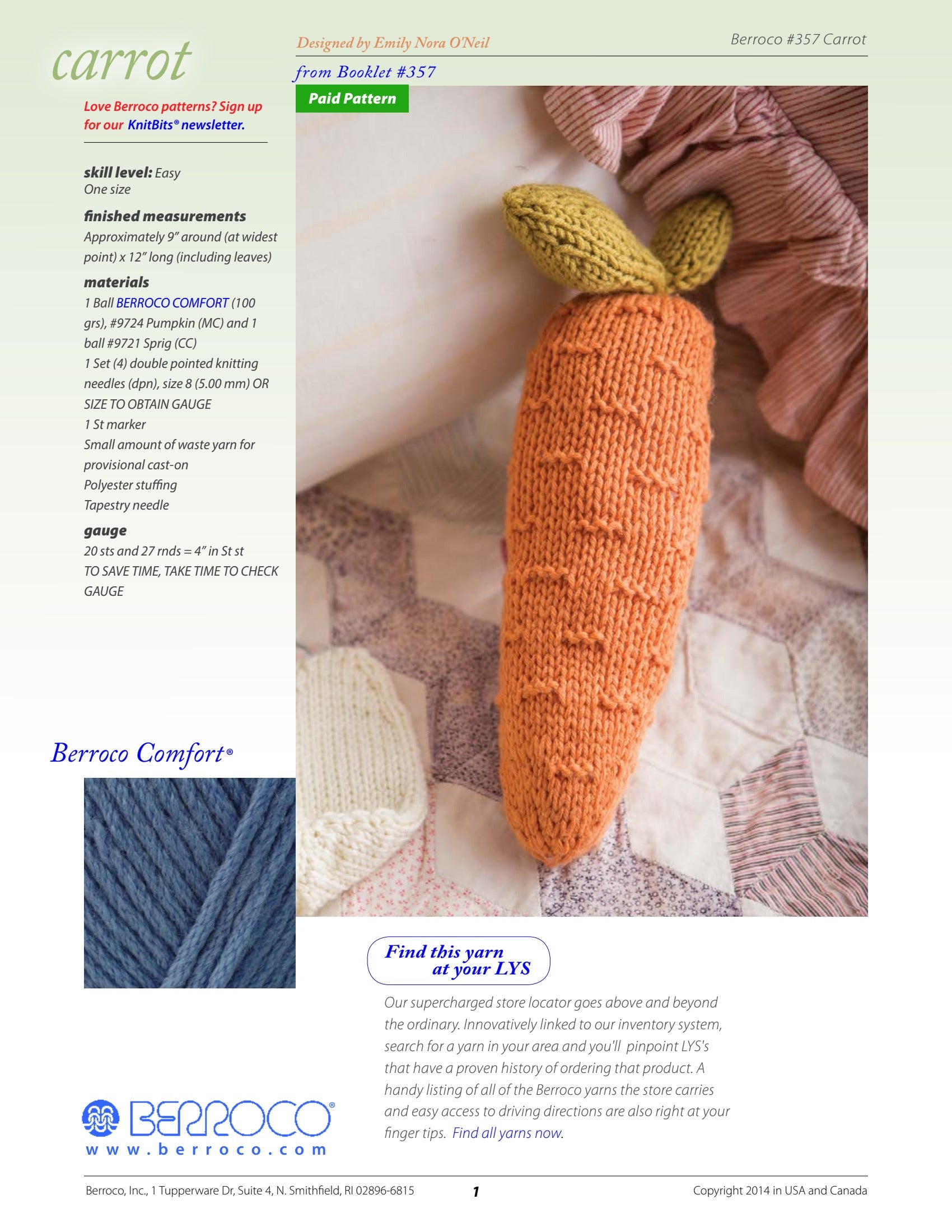 Berroco Carrot Toy Knitting Pattern