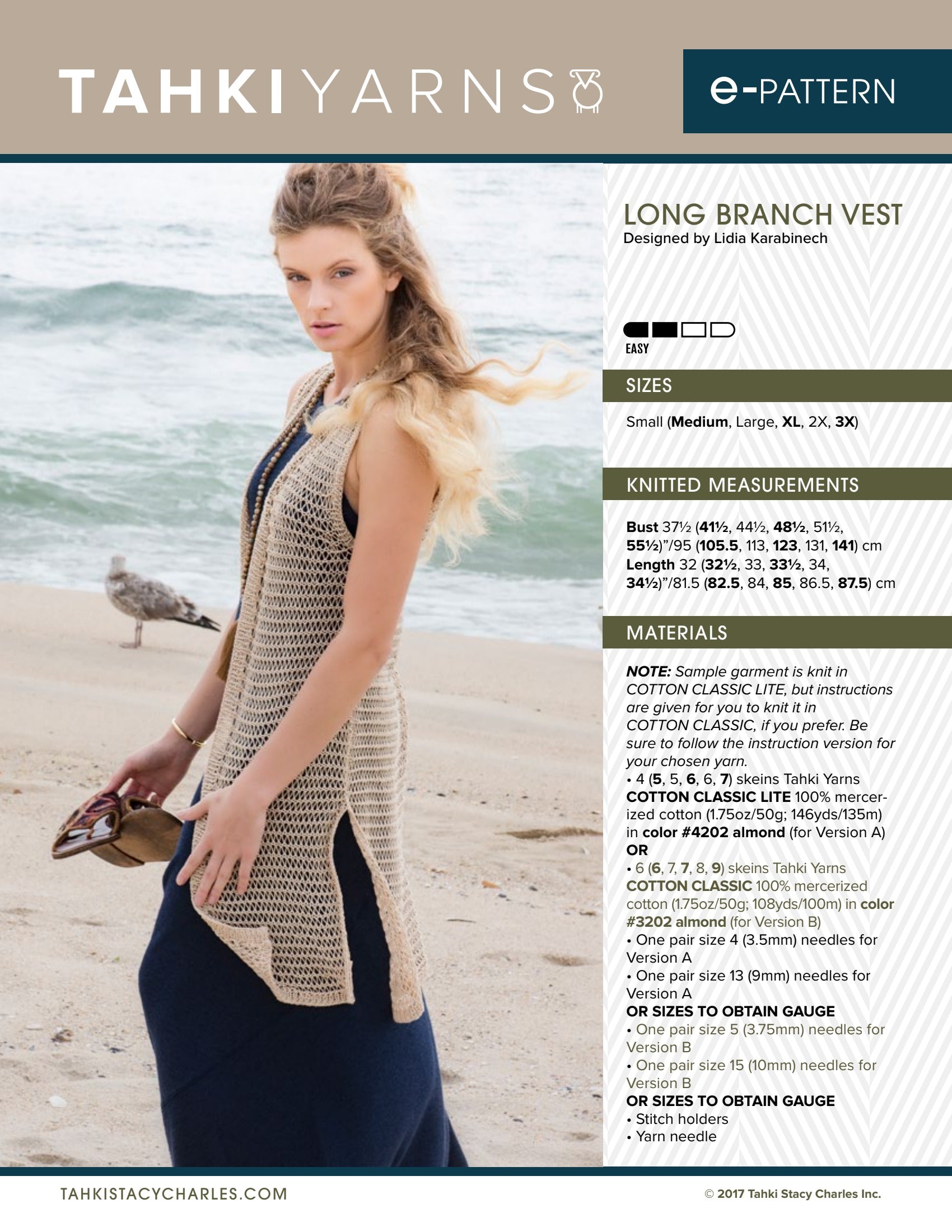 Tahki Yarns Long Branch Vest Knitting Pattern
