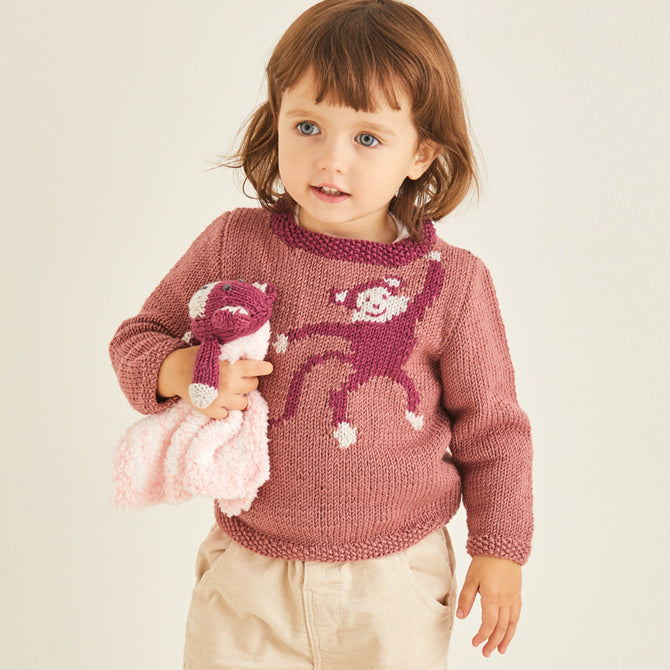 Sirdar Baby Sweater with Monkey Motif and Toy Knitting