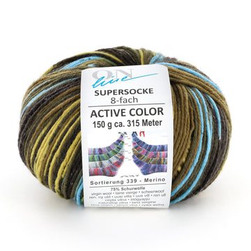 On-Line Supersocke 150 8-Ply Active Color Yarn - Superwash Merino Worsted
