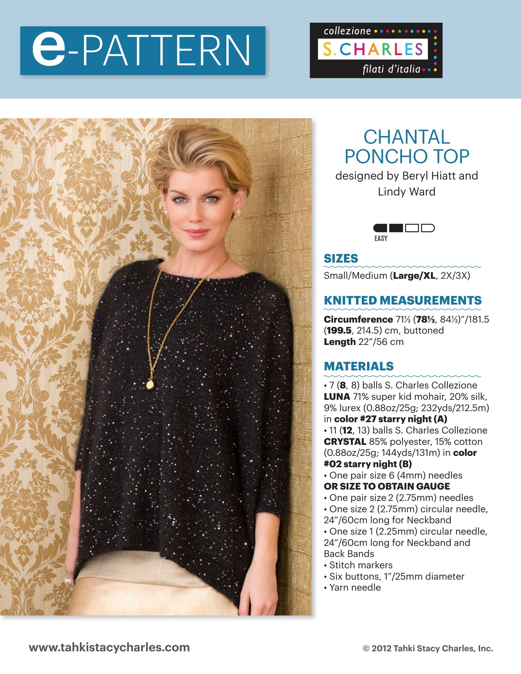 Stacy Charles Fine Yarns Chantal Poncho Top Knitting Pattern