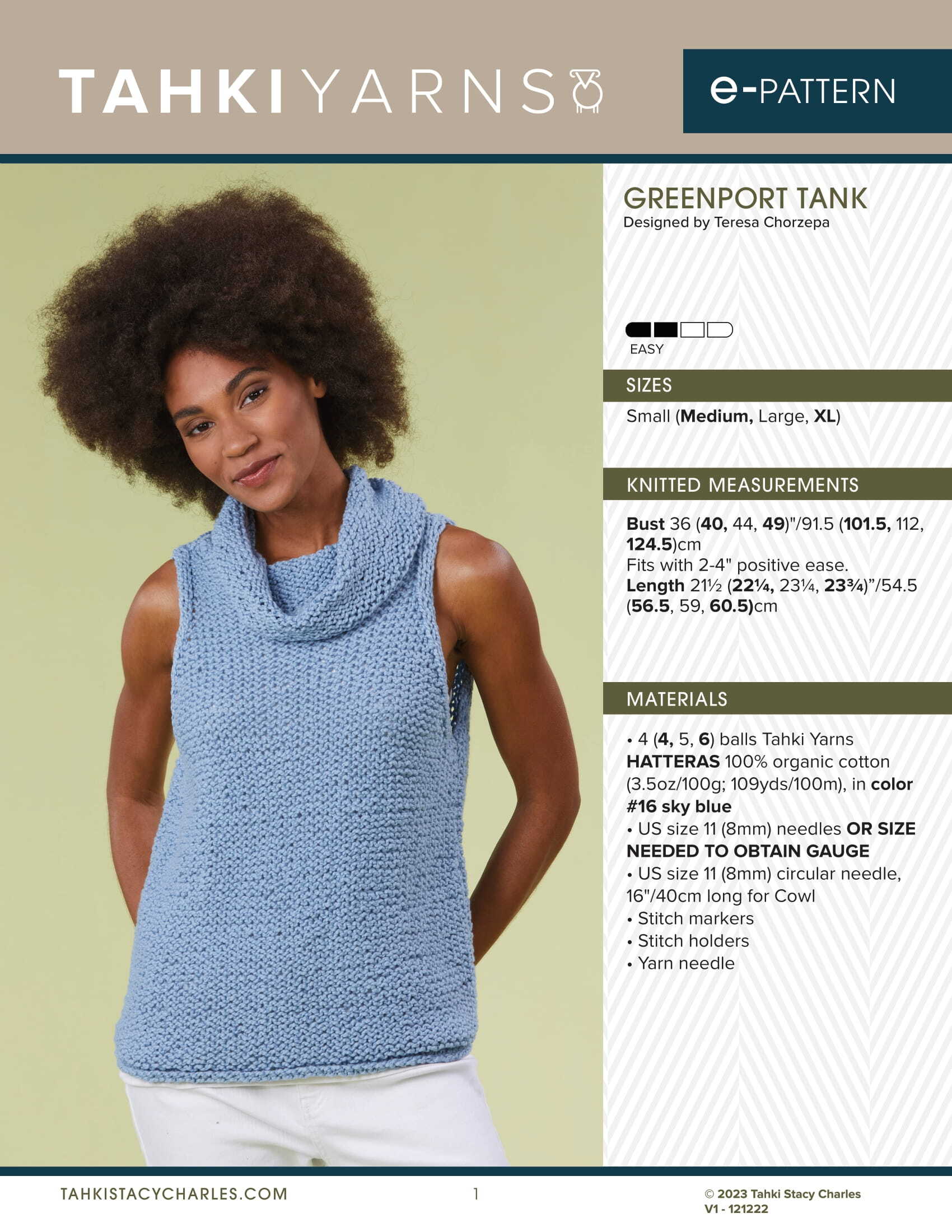 Tahki Yarns Greenport Tank Knitting Pattern