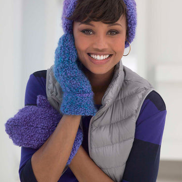 True Blue Hat and Mittens in Lion Brand Homespun Thick & Quick - L