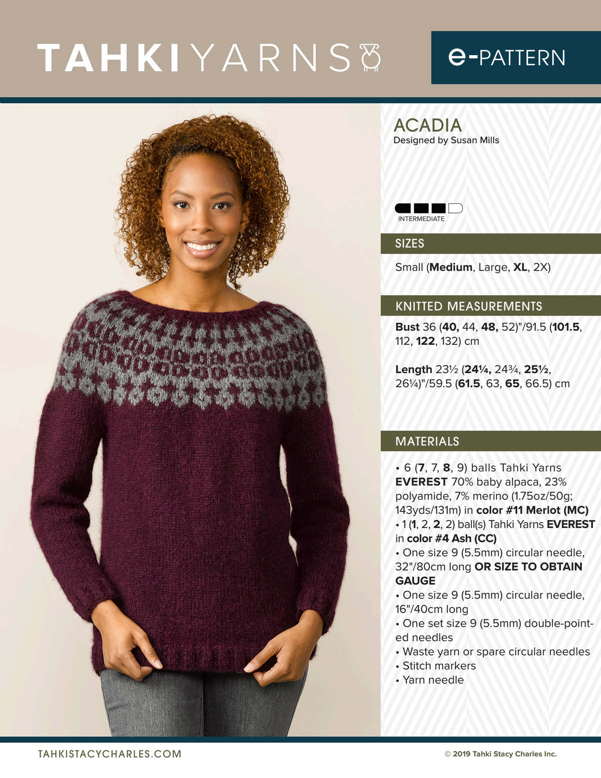 Tahki Yarns Acadia Knitting Pattern