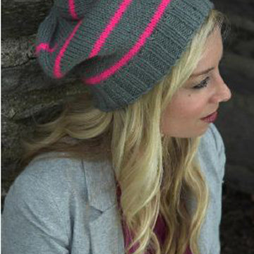 Plymouth Yarn Encore Worsted Neon Striped Hat Knitting