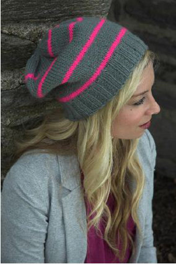 Plymouth Yarn Encore Worsted Neon Striped Hat Knitting