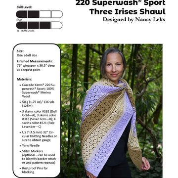 Cascade Yarns DK Three Irises Shawl Wrap Knitting Pattern
