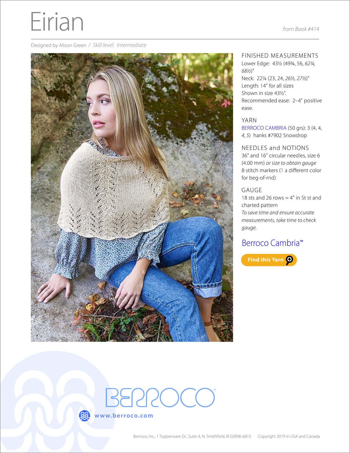 Berroco Eirian Cape Knitting Pattern