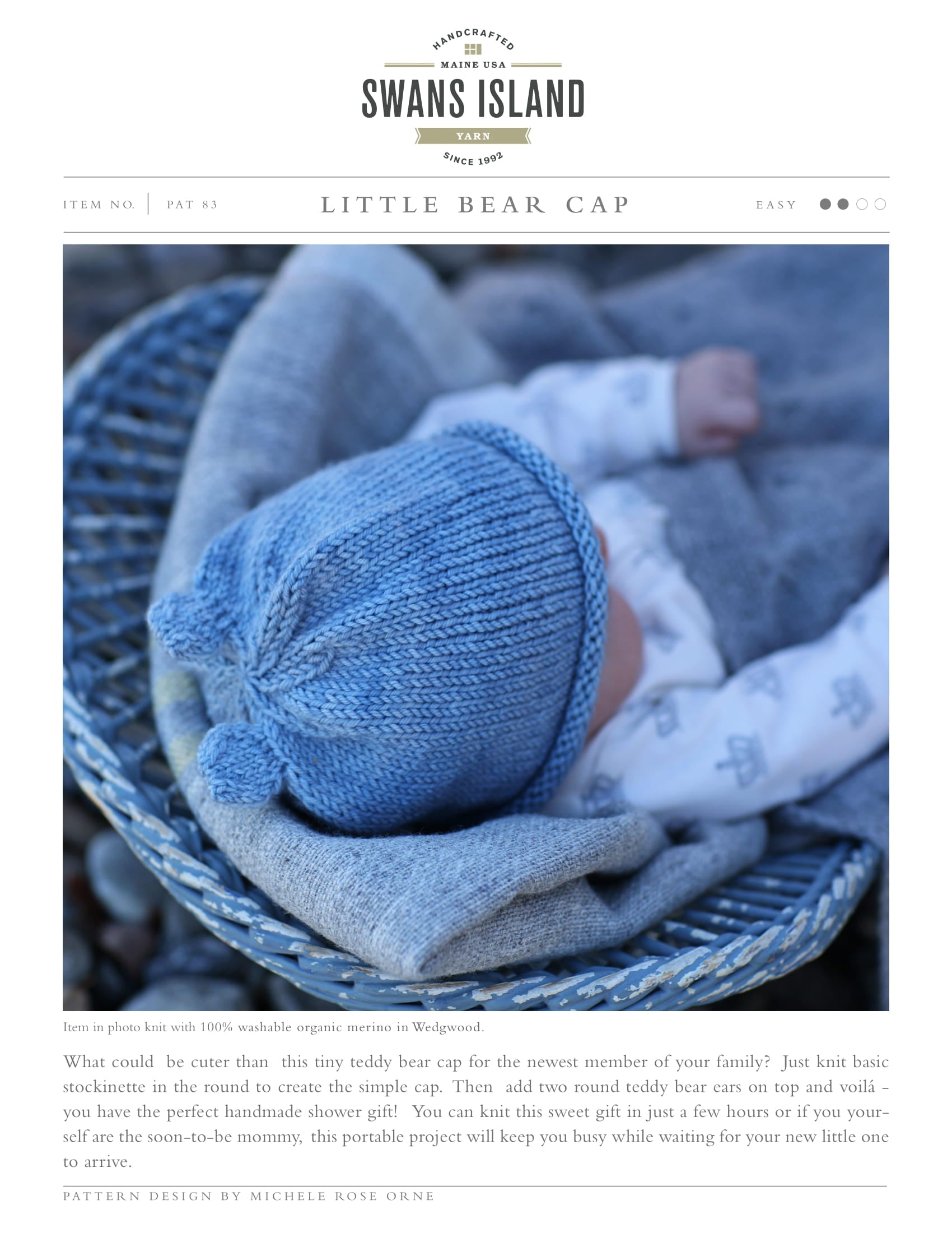 Swans Island Little Bear Cap Hat Knitting Pattern