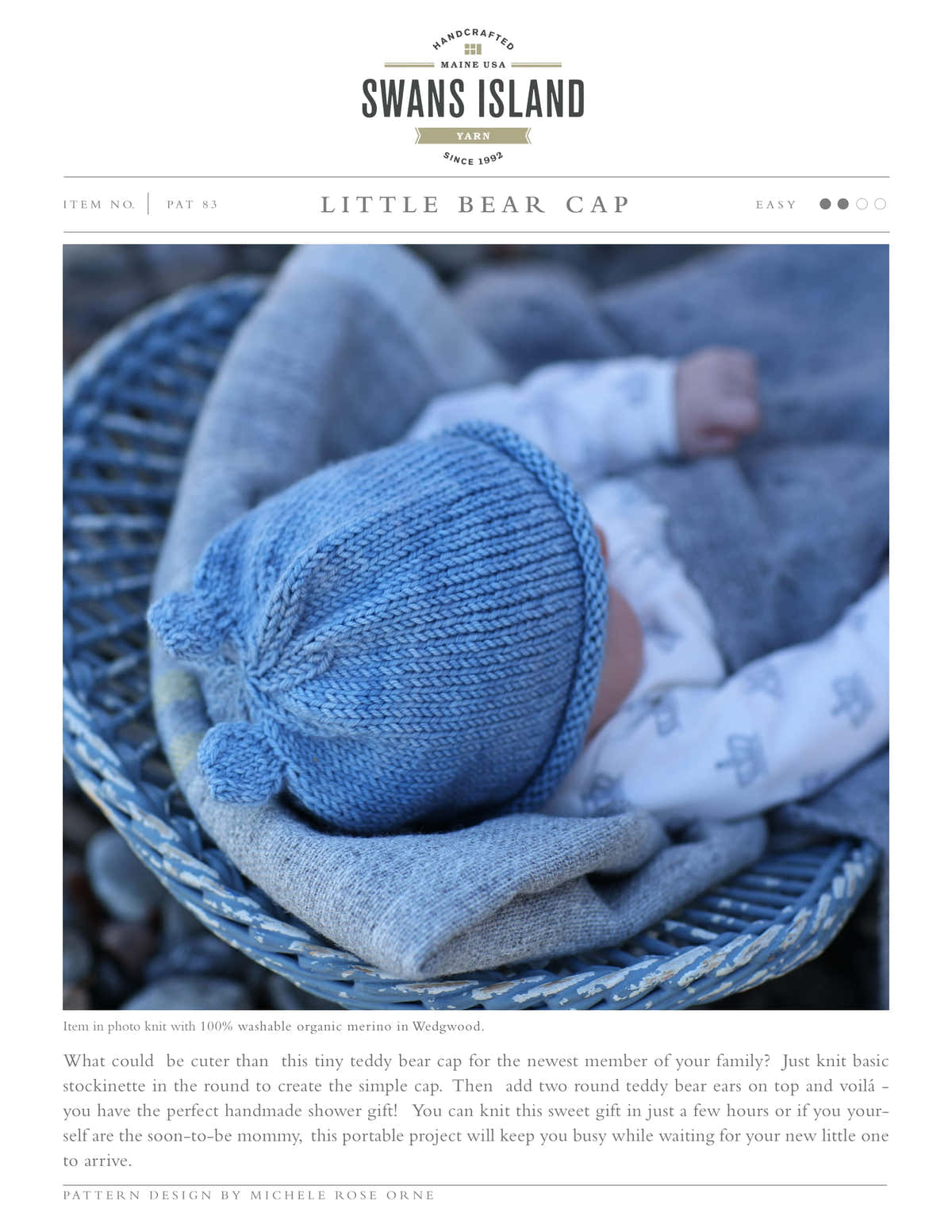 Swans Island Little Bear Cap Hat Knitting Pattern