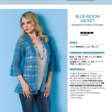 Stacy Charles Fine Yarns Blue Moon Jacket Crochet Pattern