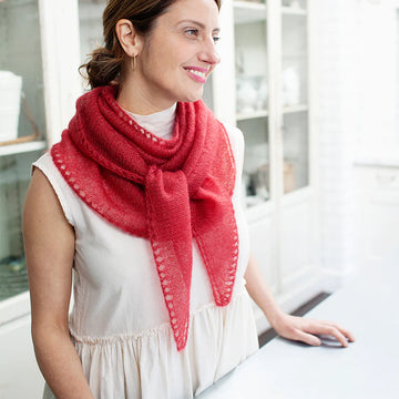 Churchmouse Studio Demi Lune Scarf in Rowan Kidsilk Haze/Tosh Silk Cloud