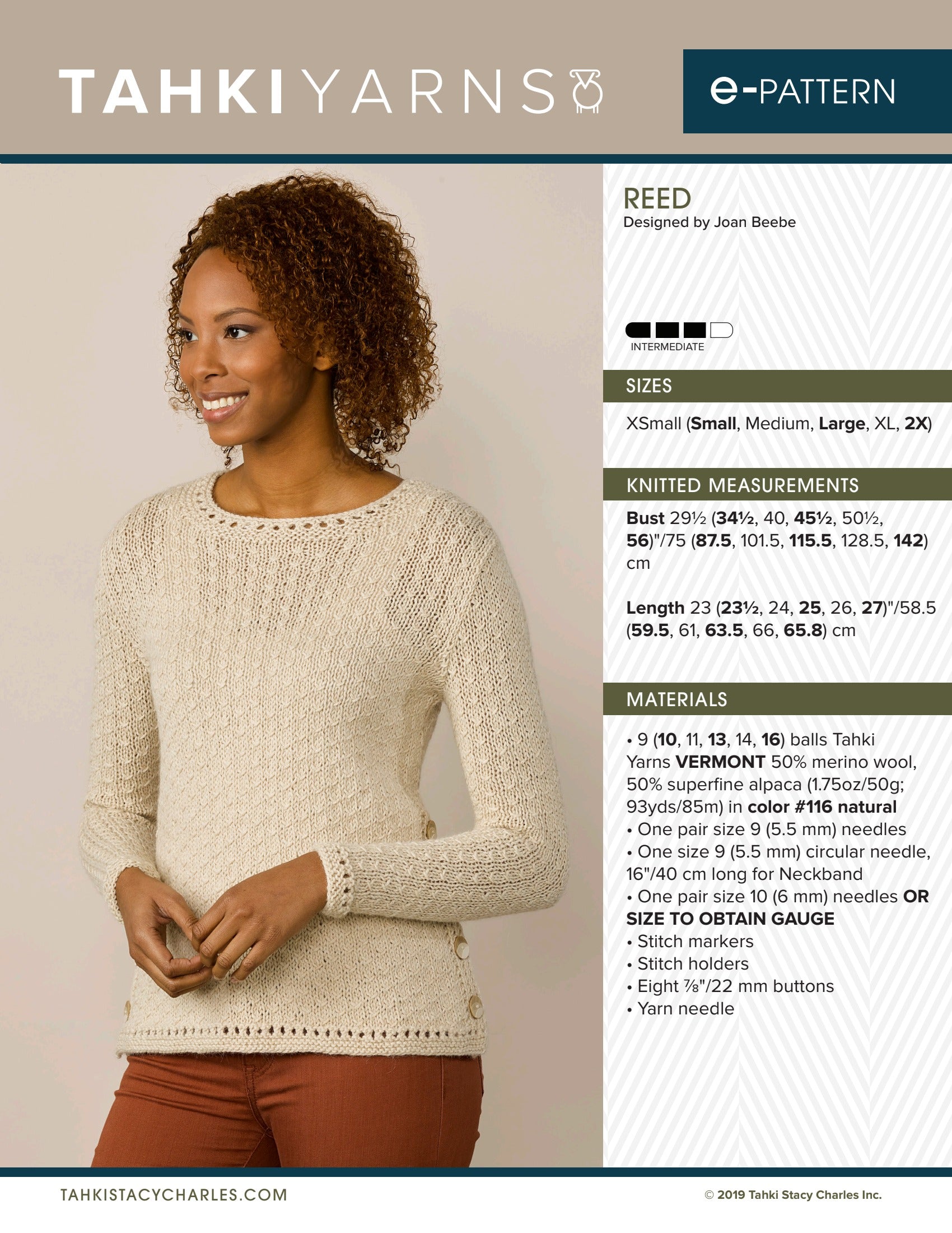 Tahki Yarns Reed Knitting Pattern