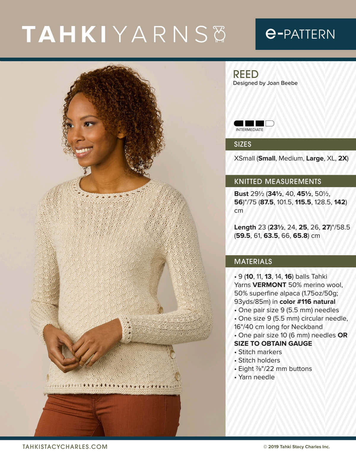 Tahki Yarns Reed Knitting Pattern