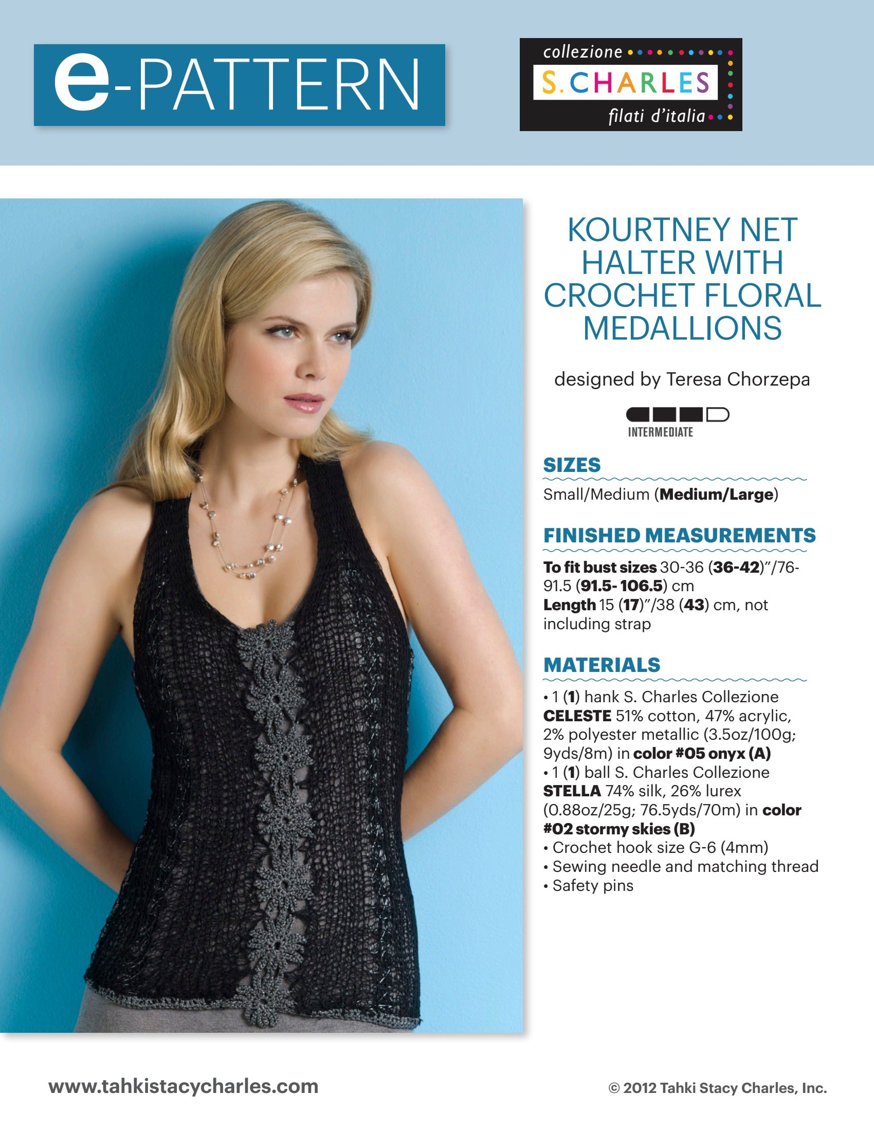 Stacy Charles Fine Yarns Kourtney Net Halter with Crochet Floral Medallions