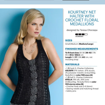 Stacy Charles Fine Yarns Kourtney Net Halter with Crochet Floral Medallions