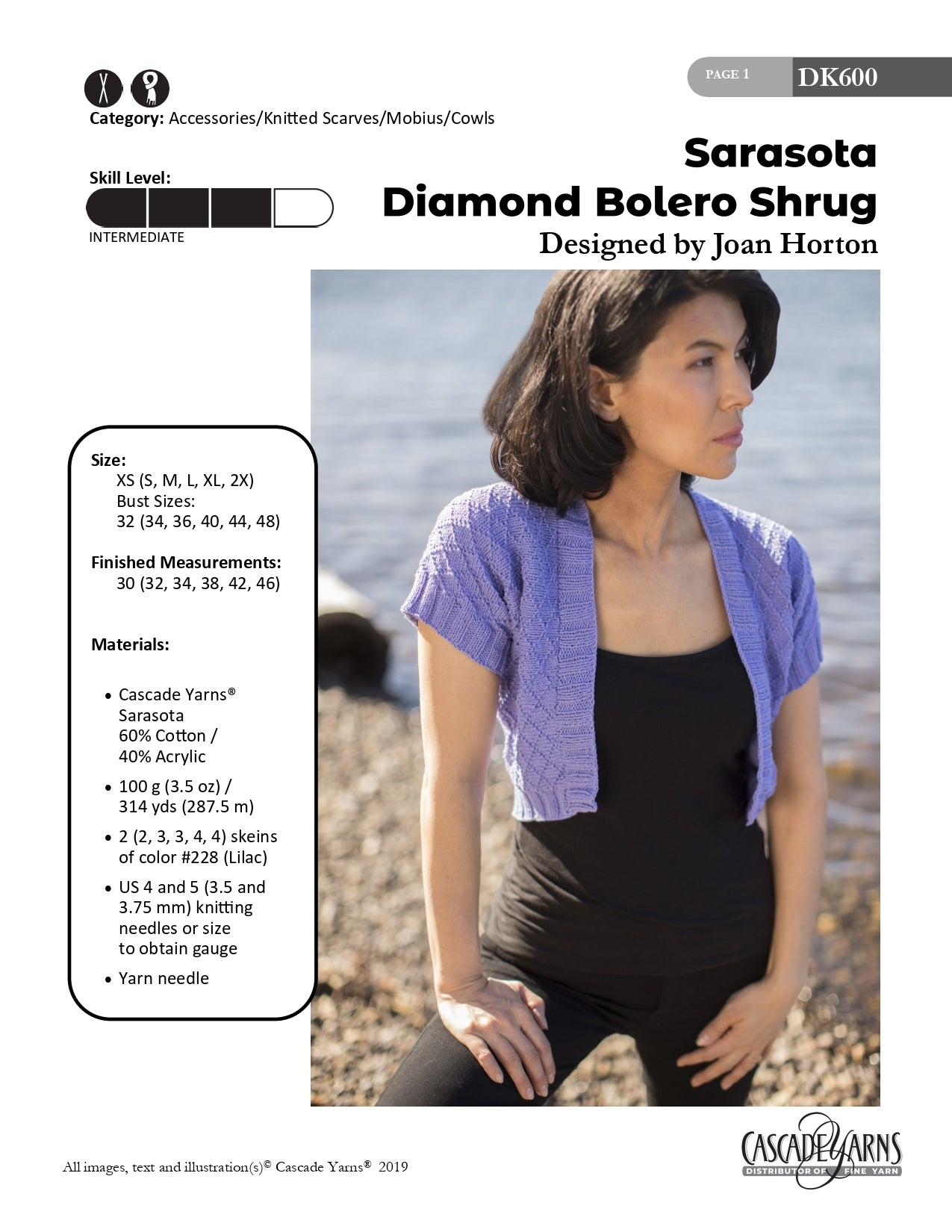 Cascade Yarns DK Diamond Bolero Shrug Knitting Pattern
