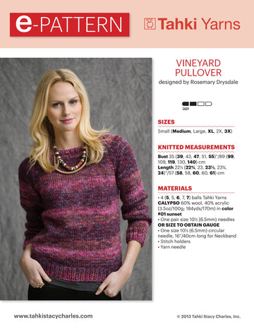Tahki Yarns Vineyard Pullover Knitting Pattern