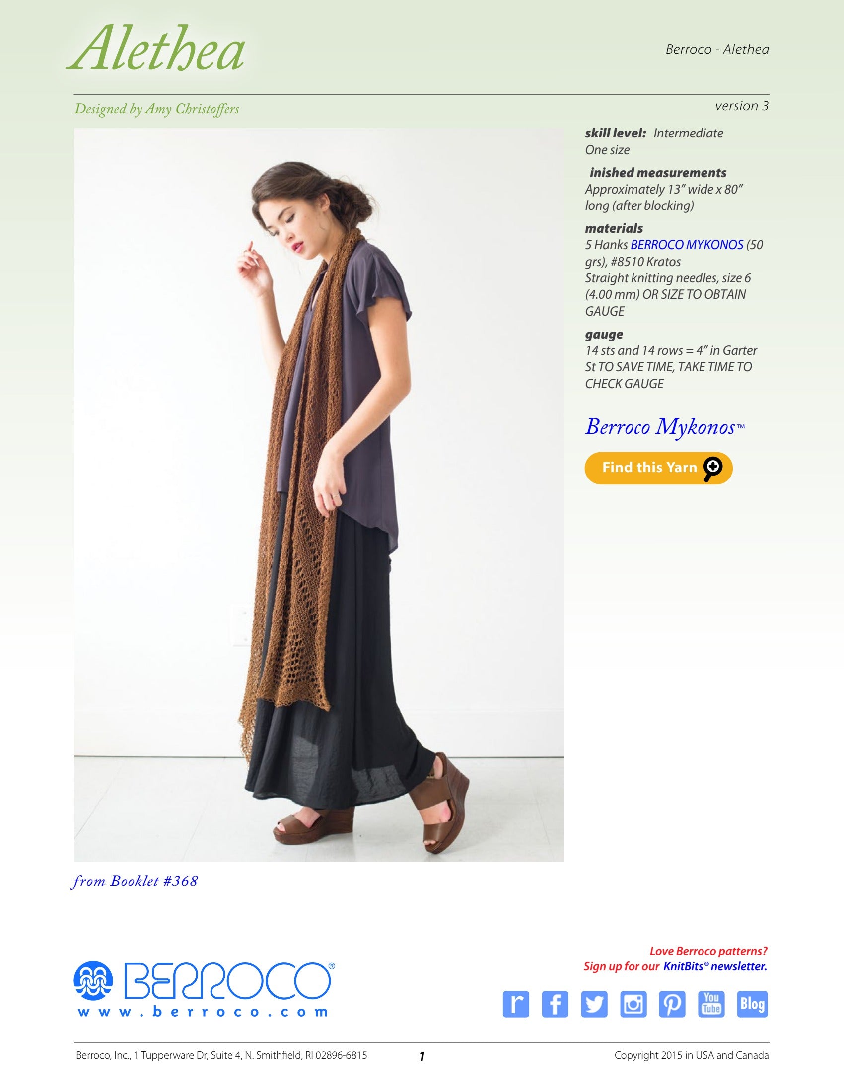 Berroco Alethea Wrap Knitting Pattern