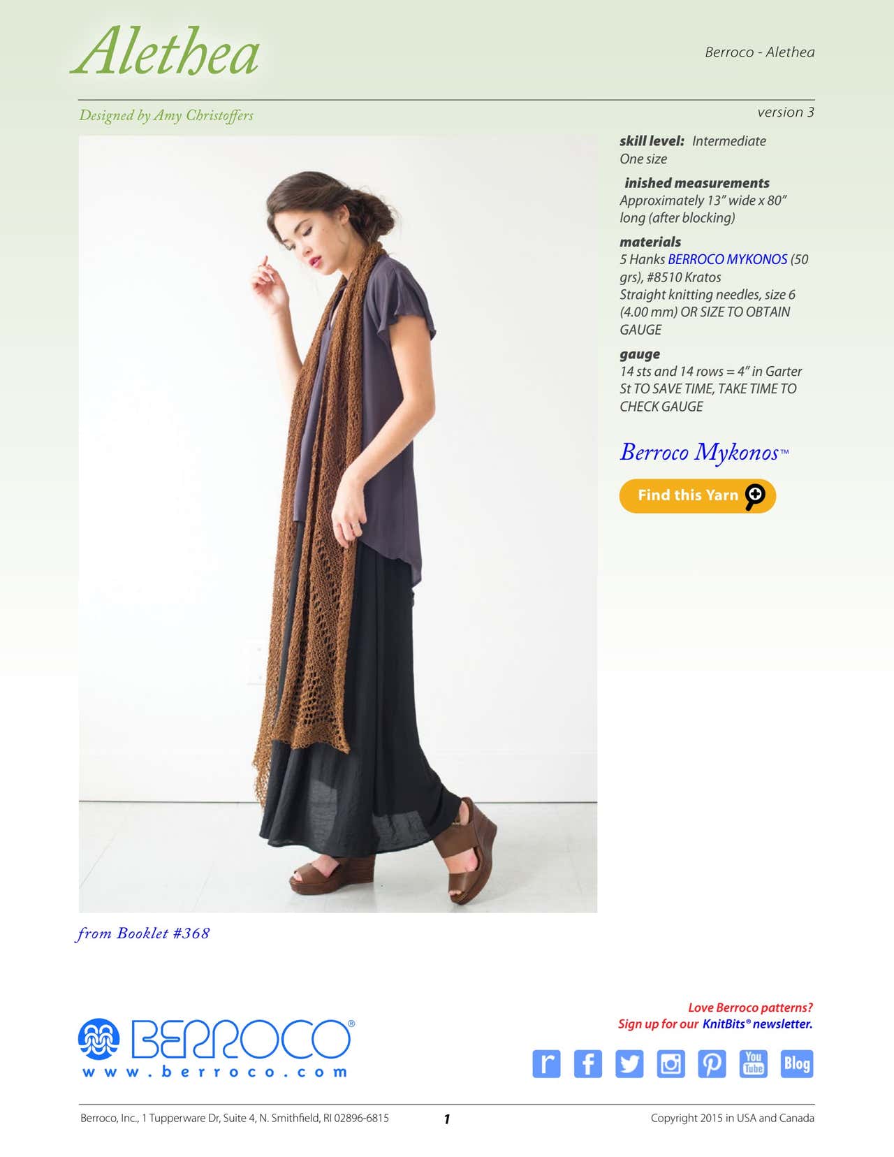 Berroco Alethea Wrap Knitting Pattern