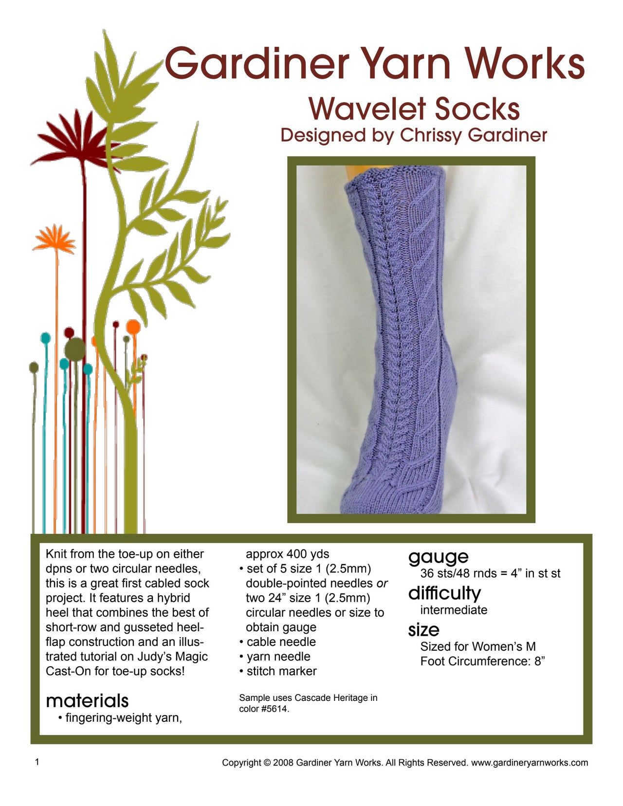 Gardiner Yarn Works Wavelet Socks Knitting Pattern