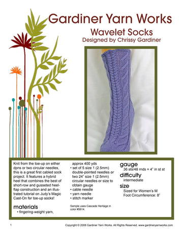 Gardiner Yarn Works Wavelet Socks Knitting Pattern
