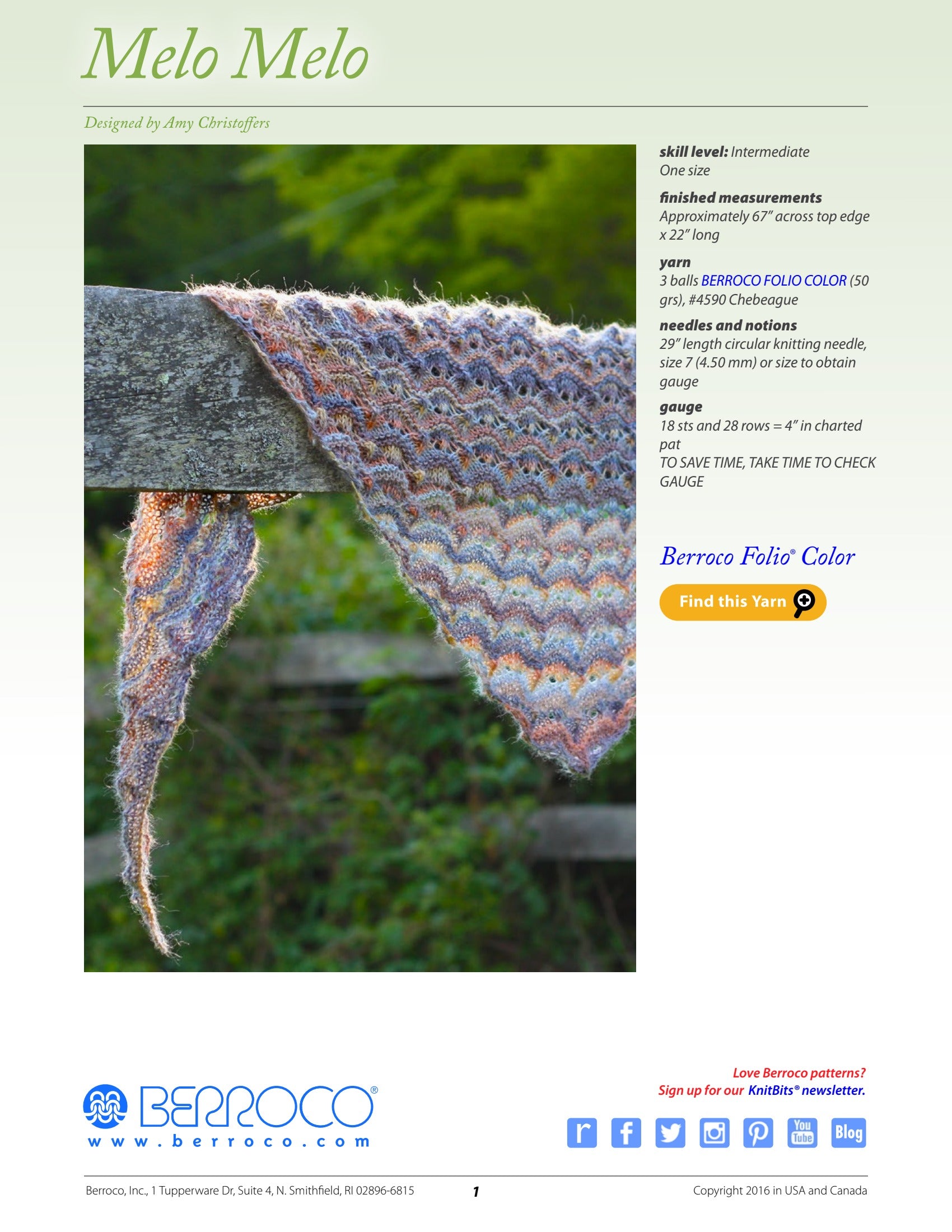 Berroco Melo Melo Wrap Knitting Pattern