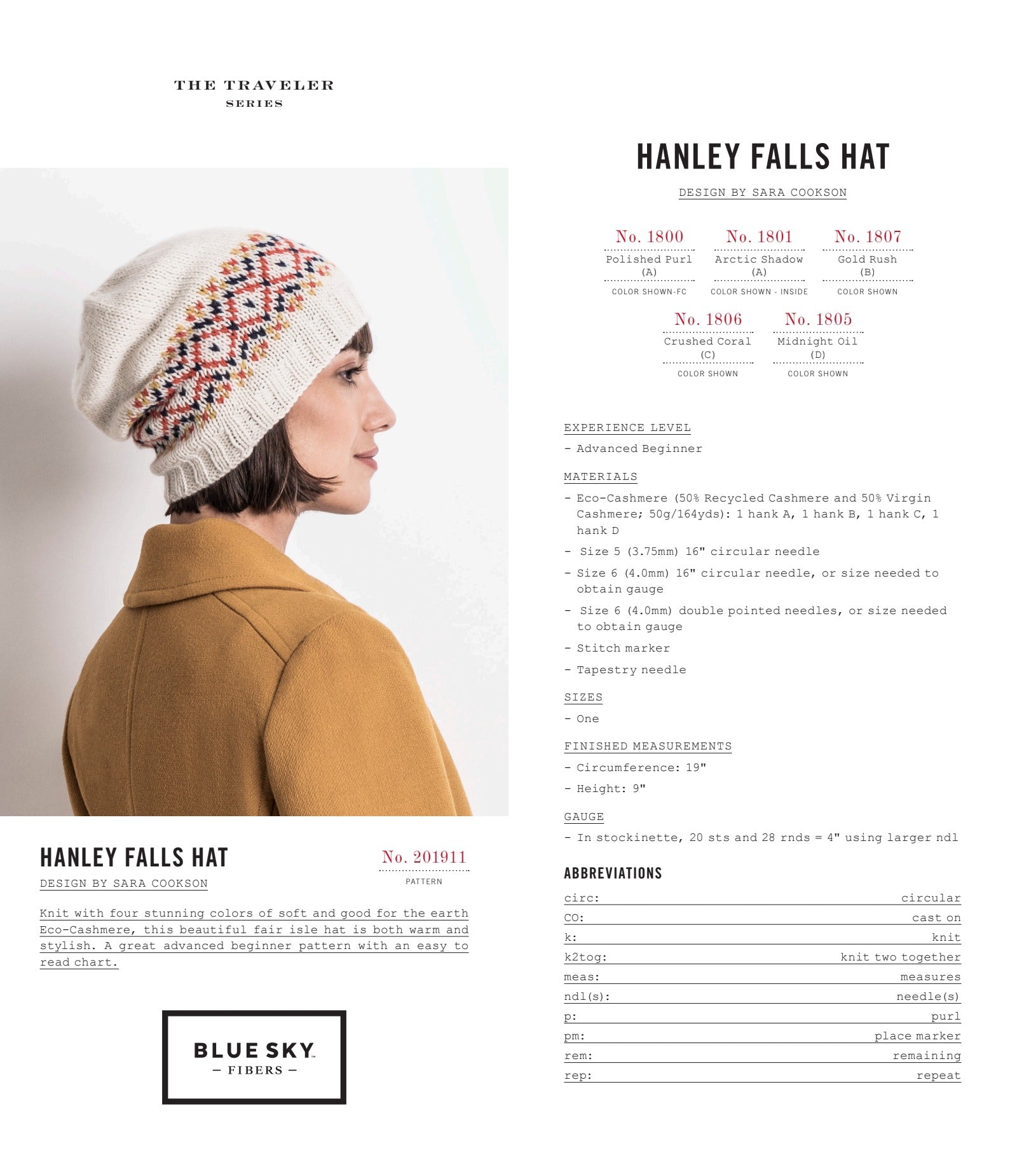Blue Sky Fibers Hanley Falls Hat Knitting Pattern