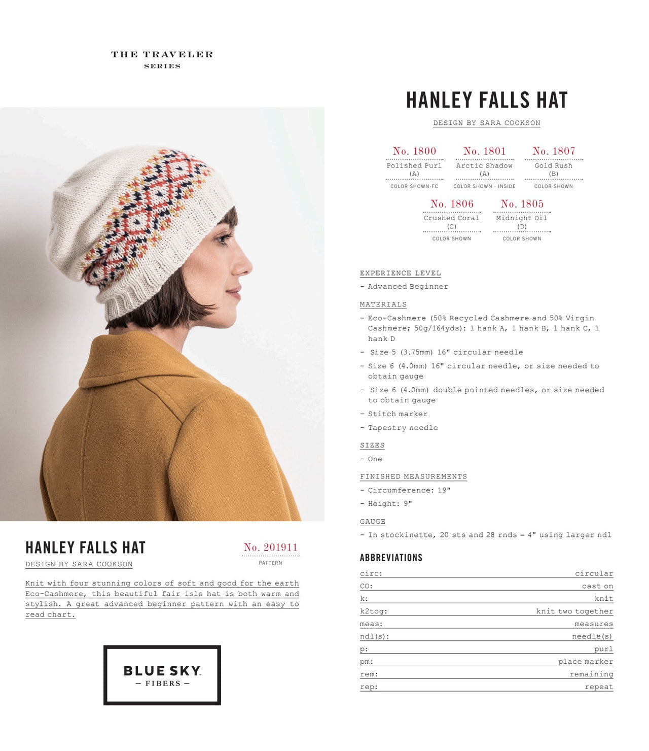 Blue Sky Fibers Hanley Falls Hat Knitting Pattern