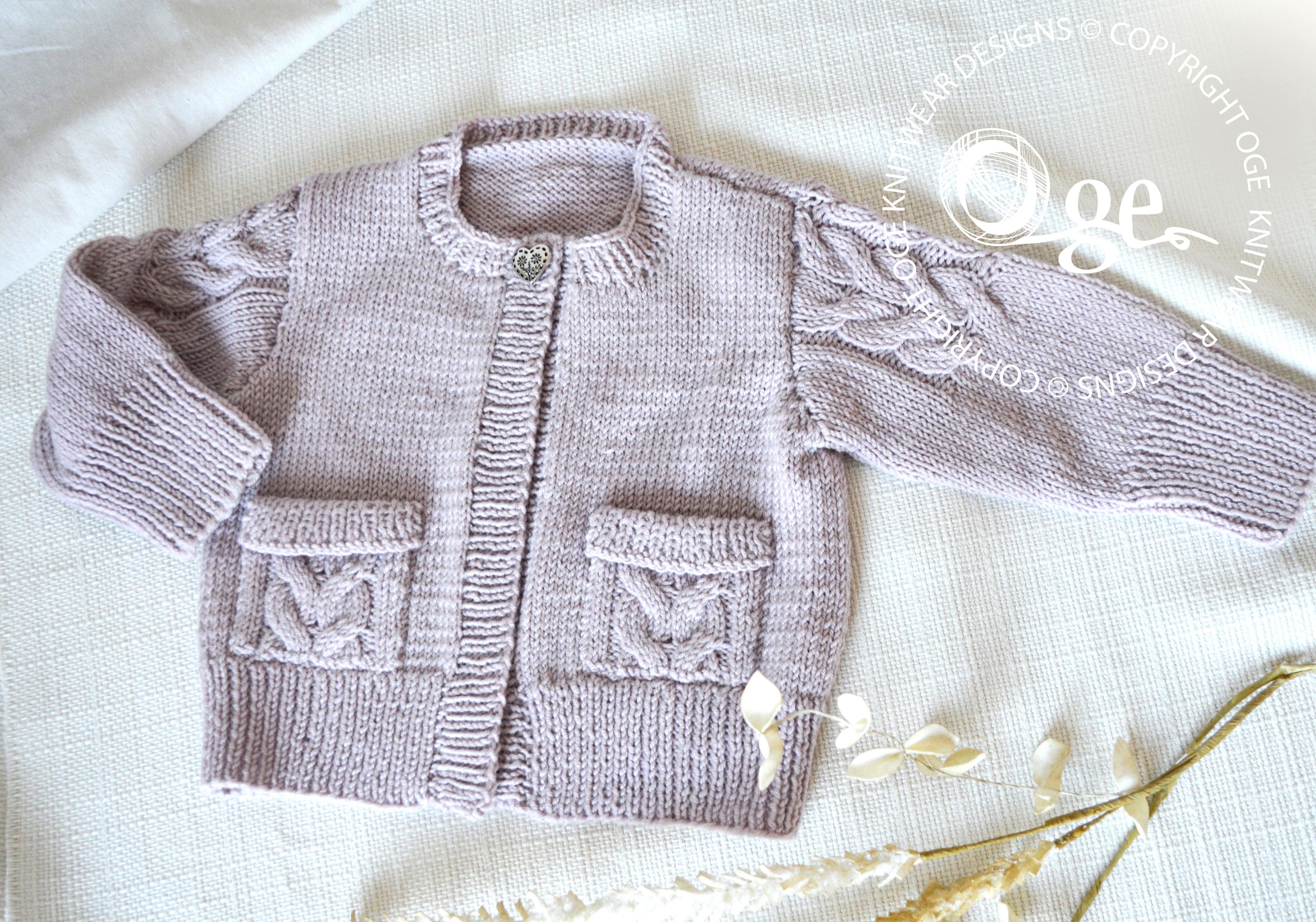 Child’s Cardigan with cable detail on sleeves and pockets - P065